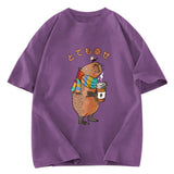 Tokyosol Capybara Drinking Coffee Washed T-Shirt