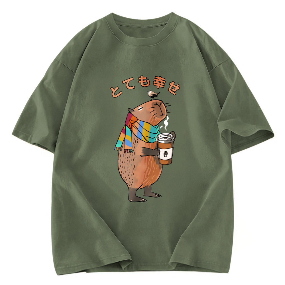 Tokyosol Capybara Drinking Coffee Washed T-Shirt