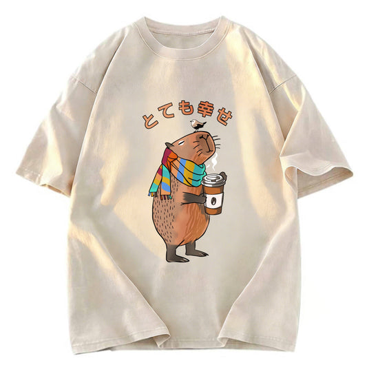 Tokyosol Capybara Drinking Coffee Washed T-Shirt