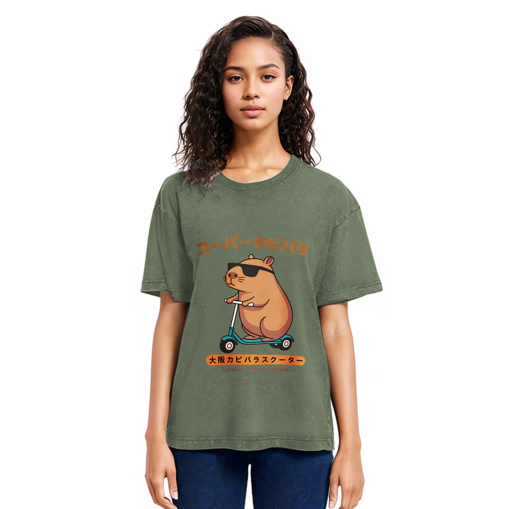Tokyosol Osaka Capybara Scooter Washed T-Shirt