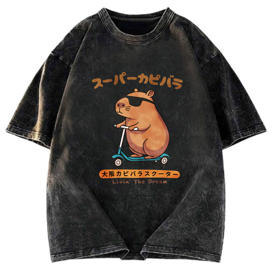 Tokyosol Osaka Capybara Scooter Washed T-Shirt