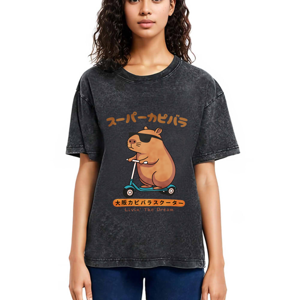 Tokyosol Osaka Capybara Scooter Washed T-Shirt