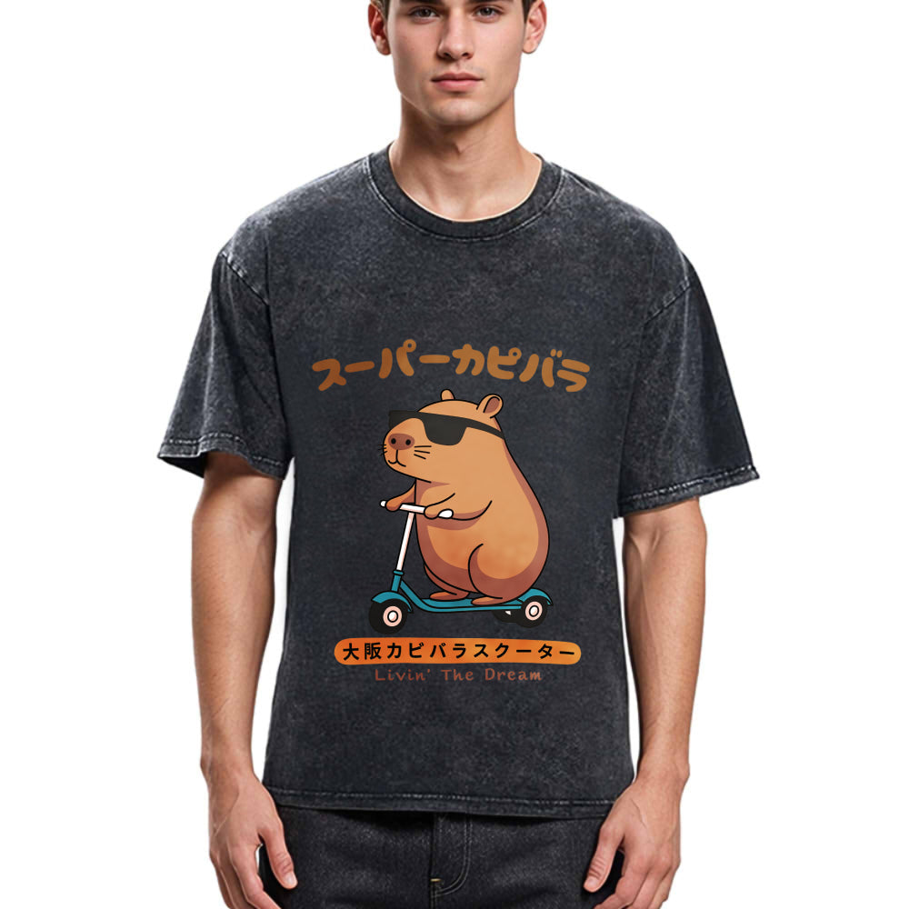 Tokyosol Osaka Capybara Scooter Washed T-Shirt