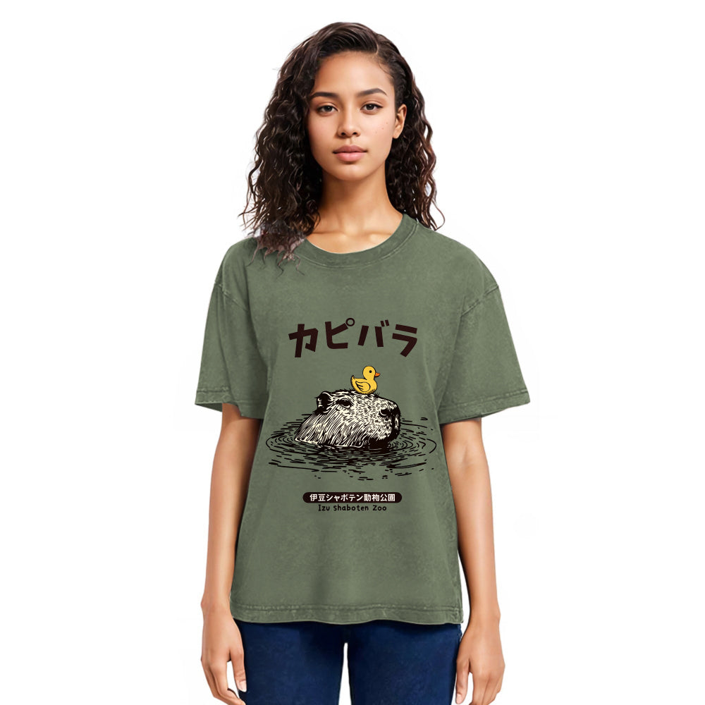Tokyosol Relaxed Hot Spring Capybara Washed T-Shirt