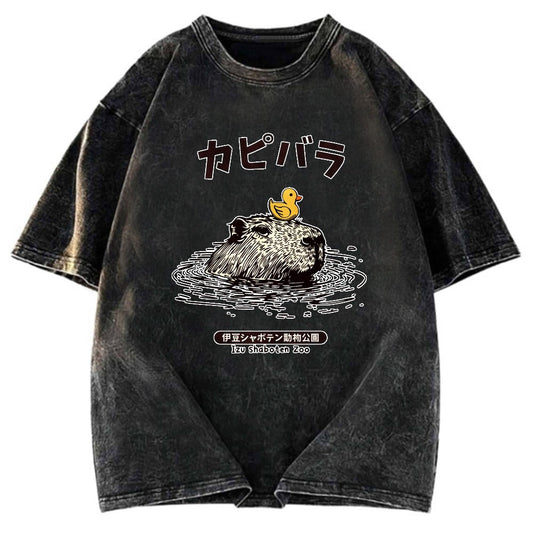Tokyosol Relaxed Hot Spring Capybara Washed T-Shirt