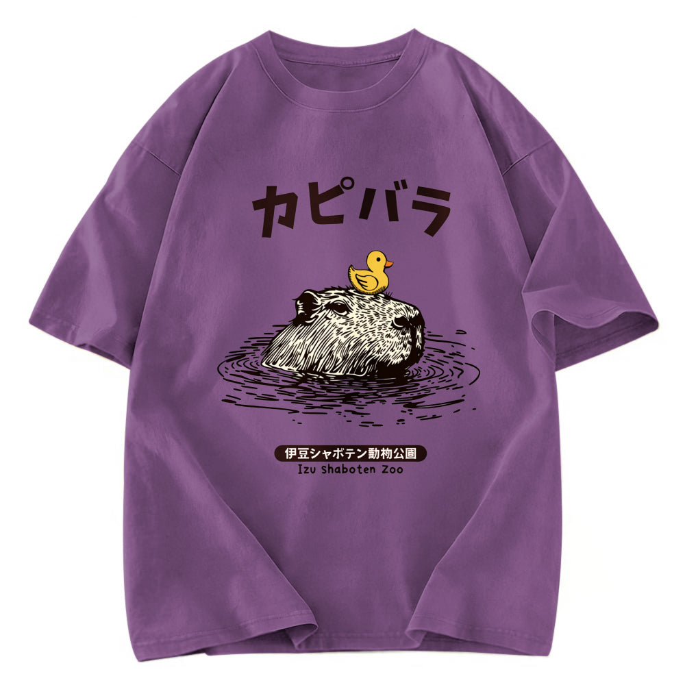 Tokyosol Relaxed Hot Spring Capybara Washed T-Shirt