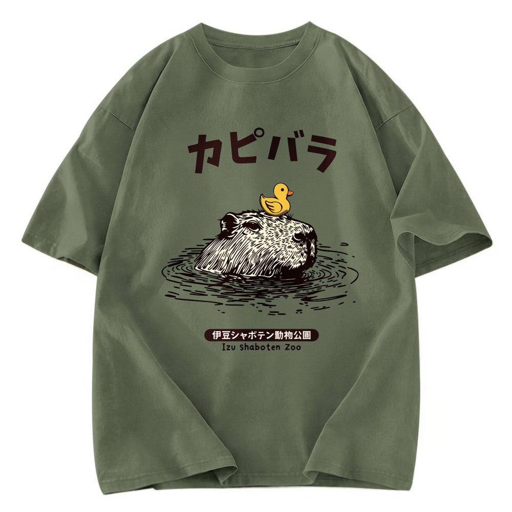 Tokyosol Relaxed Hot Spring Capybara Washed T-Shirt