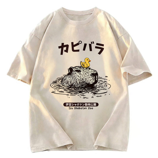Tokyosol Relaxed Hot Spring Capybara Washed T-Shirt