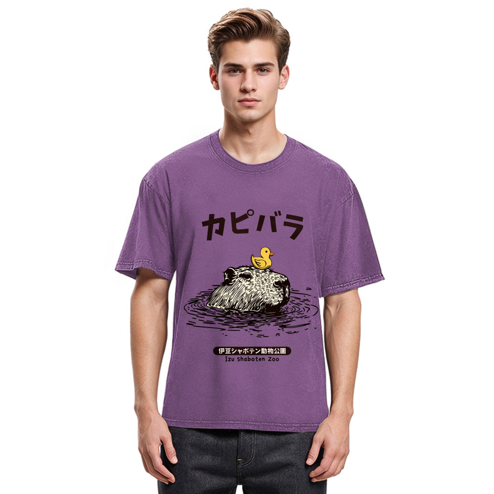Tokyosol Relaxed Hot Spring Capybara Washed T-Shirt