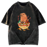 Tokyosol Capybara Ramen Funny Washed T-Shirt