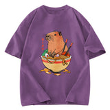Tokyosol Capybara Ramen Funny Washed T-Shirt