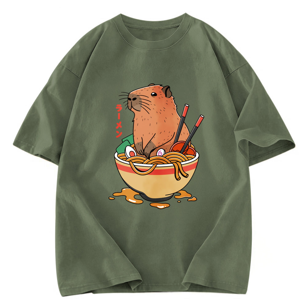 Tokyosol Capybara Ramen Funny Washed T-Shirt