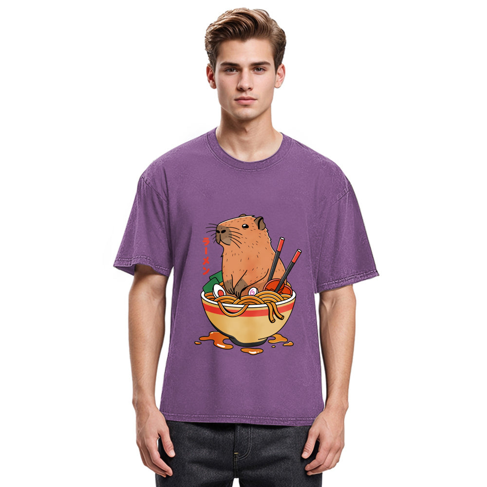 Tokyosol Capybara Ramen Funny Washed T-Shirt