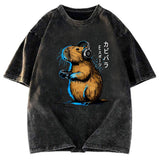 Tokyosol Capybara Playing E-sports Washed T-Shirt