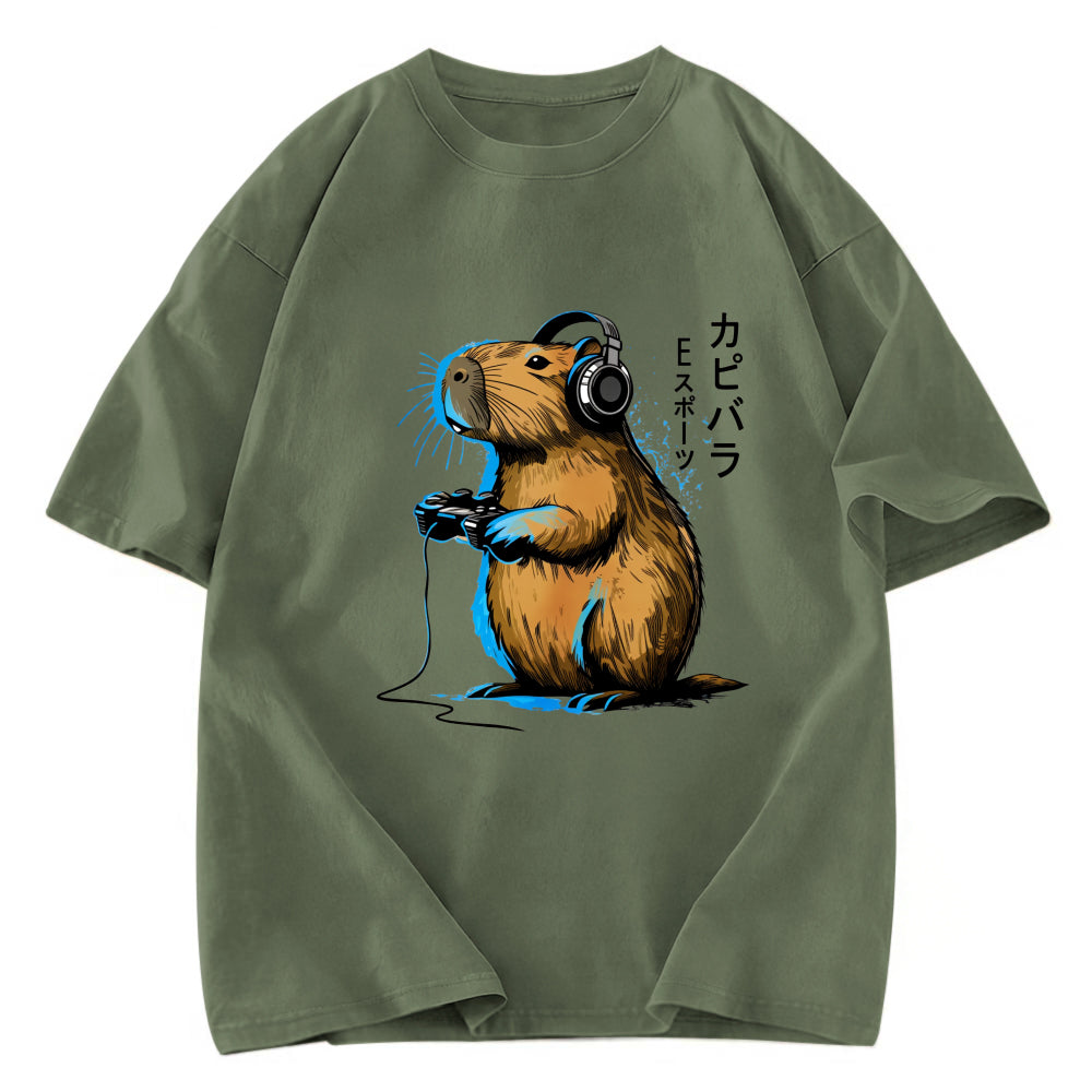 Tokyosol Capybara Playing E-sports Washed T-Shirt