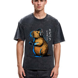 Tokyosol Capybara Playing E-sports Washed T-Shirt