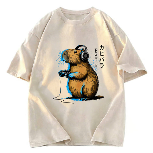 Tokyosol Capybara Playing E-sports Washed T-Shirt
