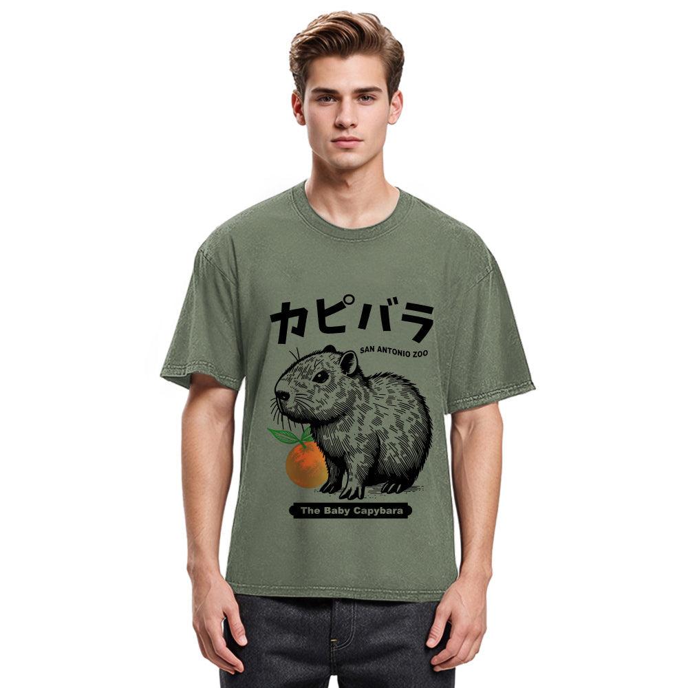 Tokyosol Cute Baby Capybara Washed T-Shirt