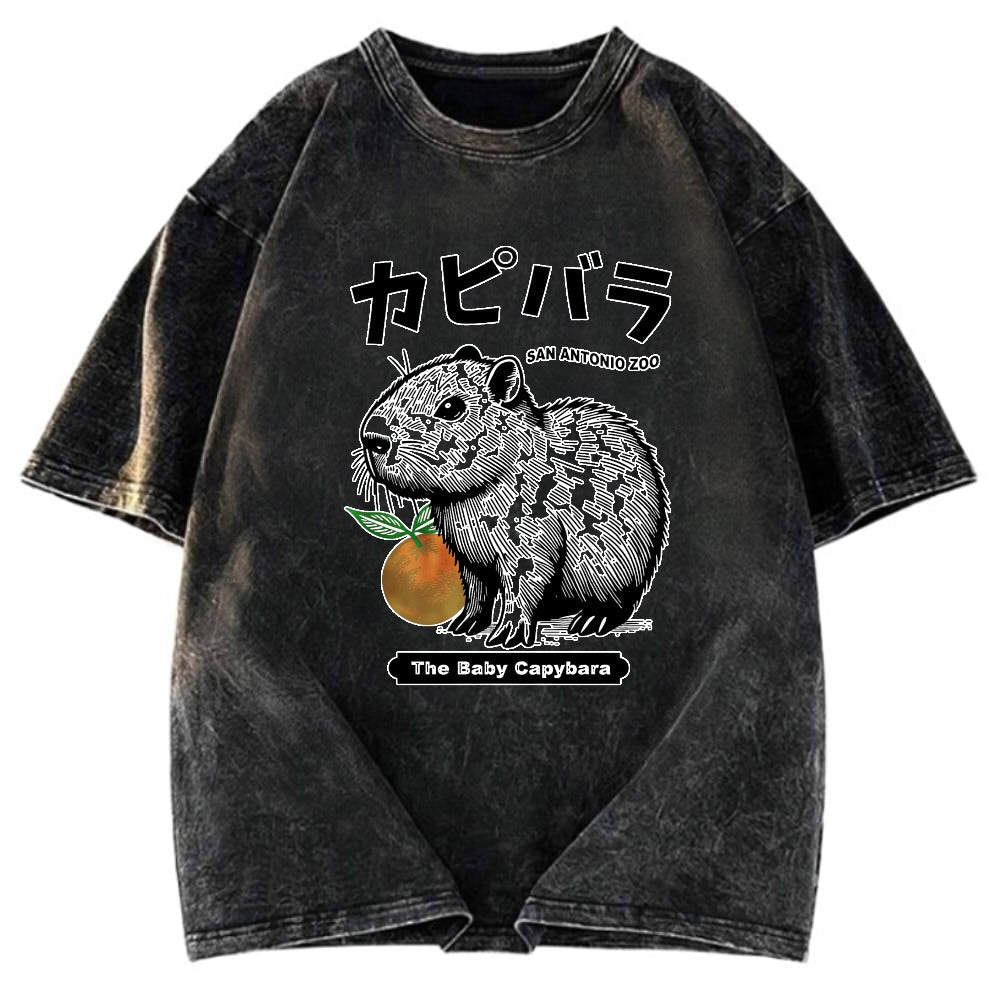 Tokyosol Cute Baby Capybara Washed T-Shirt