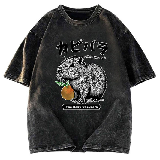 Tokyosol Cute Baby Capybara Washed T-Shirt