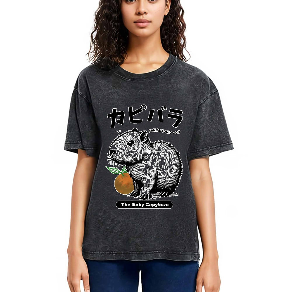 Tokyosol Cute Baby Capybara Washed T-Shirt