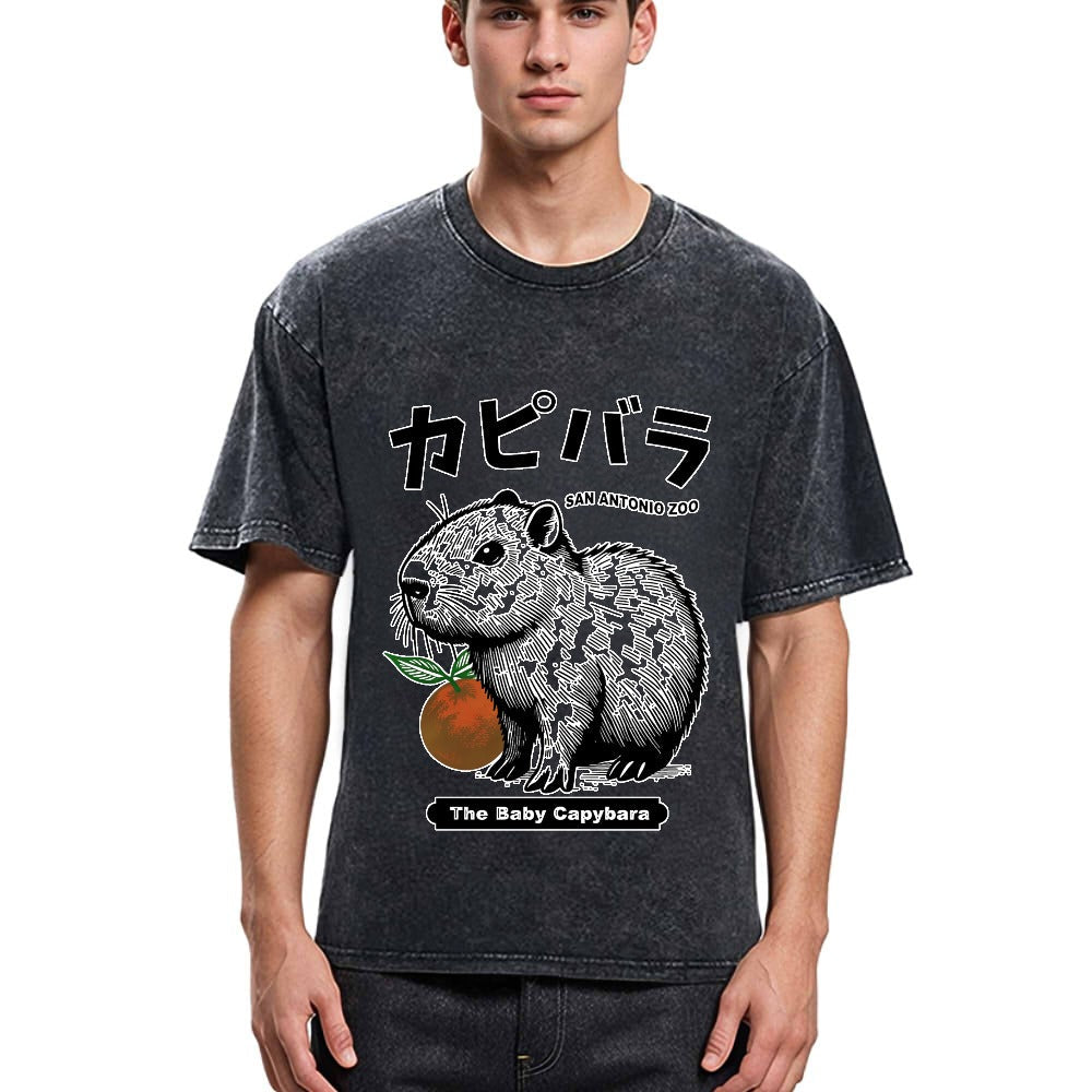 Tokyosol Cute Baby Capybara Washed T-Shirt