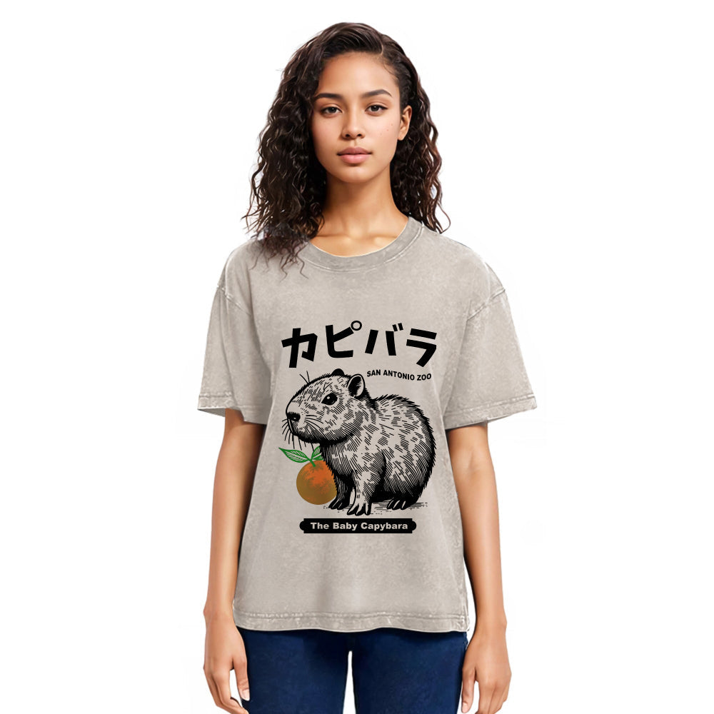Tokyosol Cute Baby Capybara Washed T-Shirt