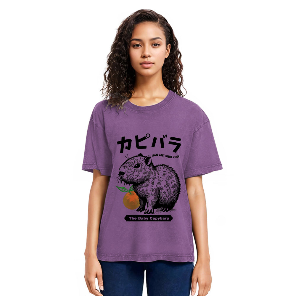 Tokyosol Cute Baby Capybara Washed T-Shirt