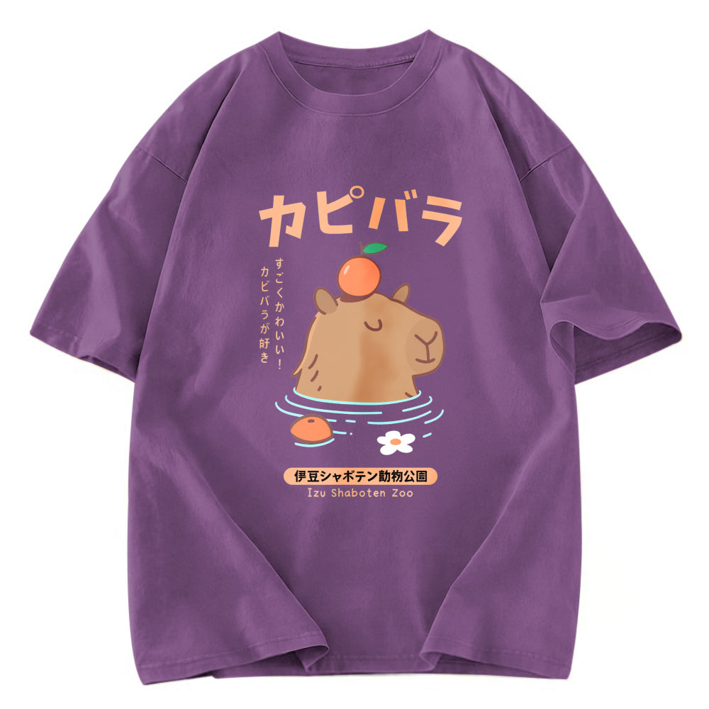 Tokyosol Capybara Soaking In Hot Springs Washed T-Shirt