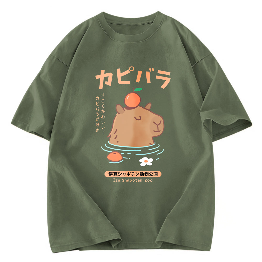 Tokyosol Capybara Soaking In Hot Springs Washed T-Shirt