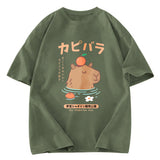 Tokyosol Capybara Soaking In Hot Springs Washed T-Shirt