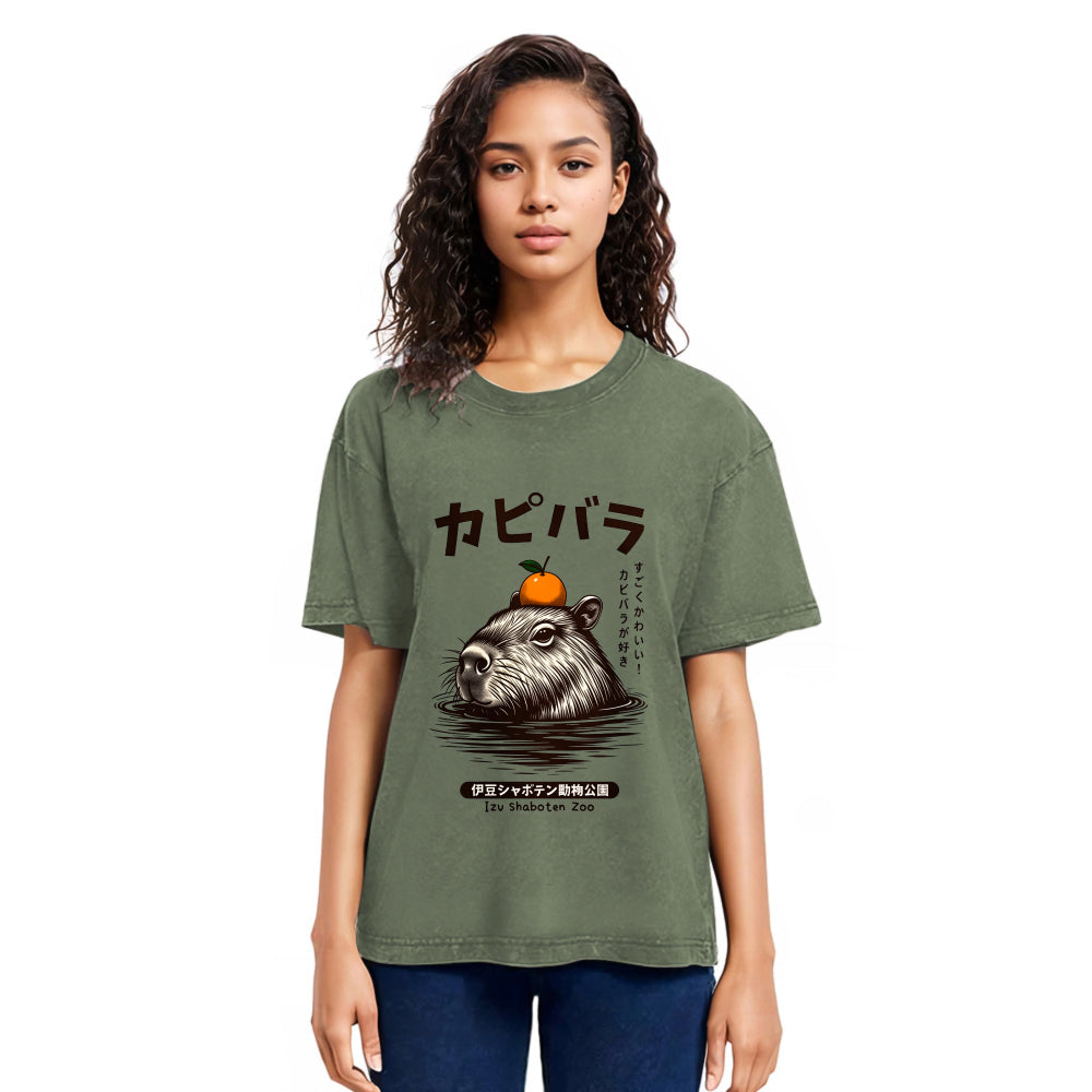 Tokyosol Capybara Hot Spring Washed T-Shirt