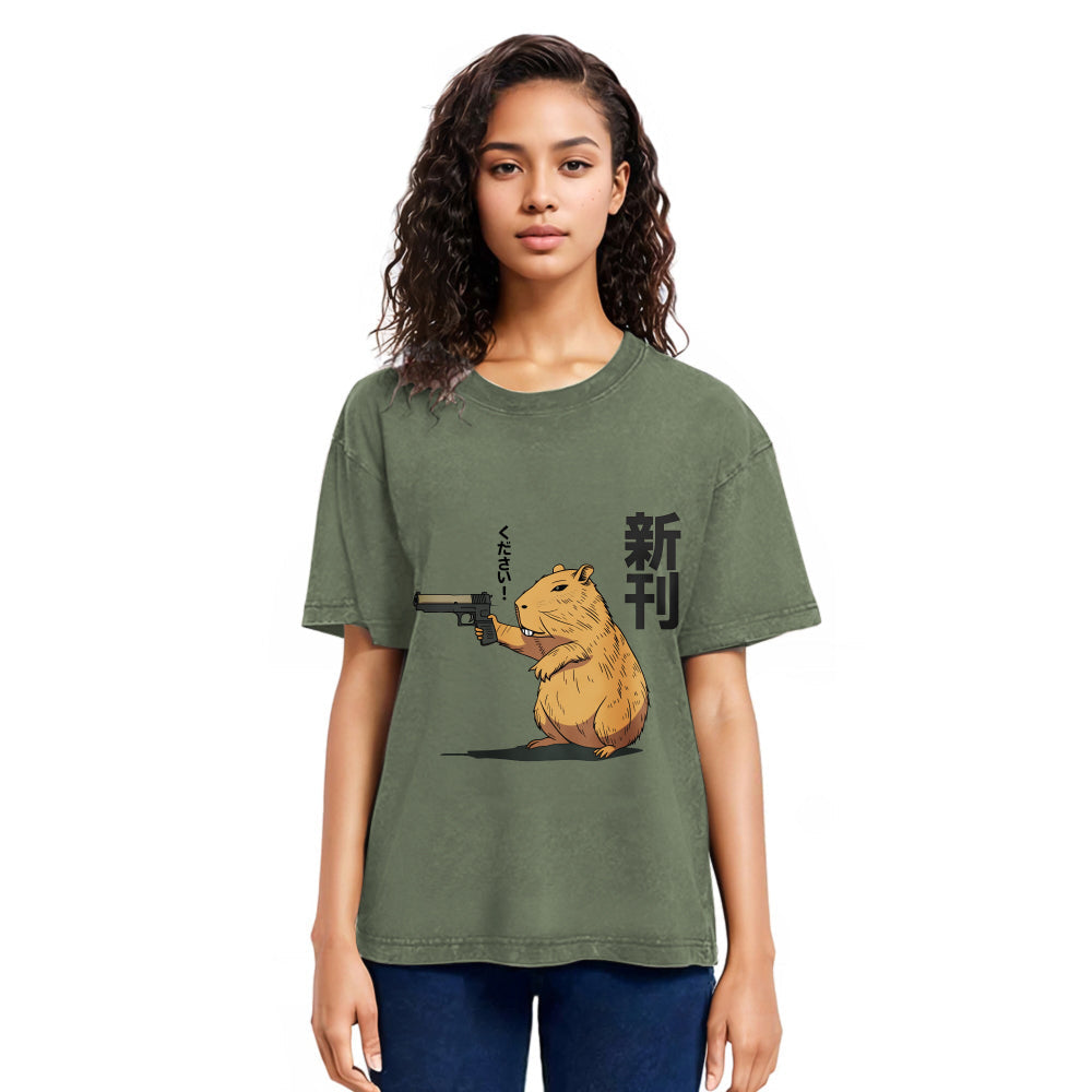 Tokyosol Capybara Holding A Gun Washed T-Shirt