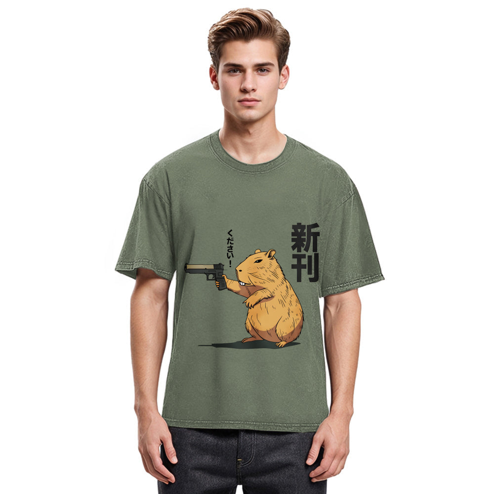 Tokyosol Capybara Holding A Gun Washed T-Shirt