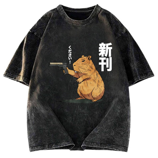 Tokyosol Capybara Holding A Gun Washed T-Shirt