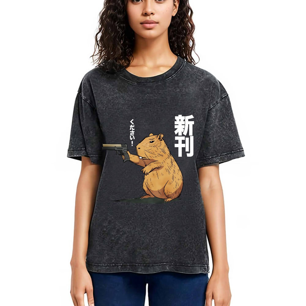 Tokyosol Capybara Holding A Gun Washed T-Shirt