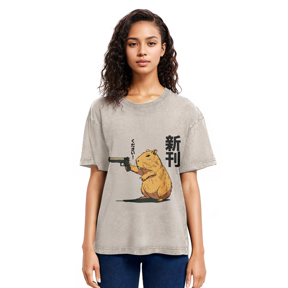 Tokyosol Capybara Holding A Gun Washed T-Shirt
