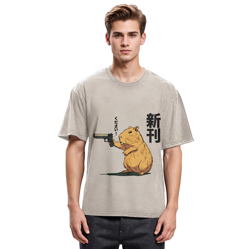 Tokyosol Capybara Holding A Gun Washed T-Shirt