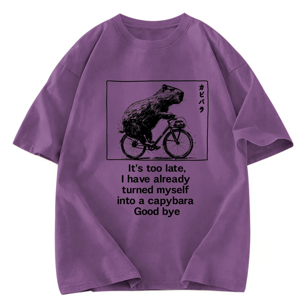 Tokyosol Funny Capybara Riding A Bicycle Washed T-Shirt