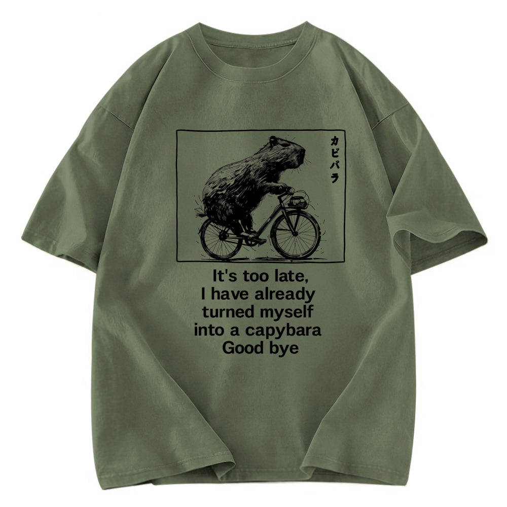 Tokyosol Funny Capybara Riding A Bicycle Washed T-Shirt