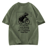 Tokyosol Funny Capybara Riding A Bicycle Washed T-Shirt