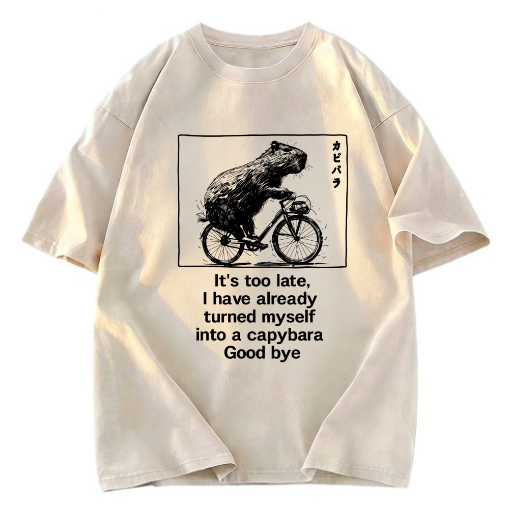 Tokyosol Funny Capybara Riding A Bicycle Washed T-Shirt