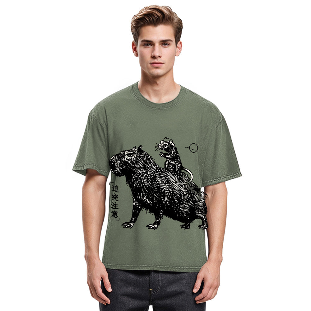 Tokyosol Mouse Riding A Capybara Washed T-Shirt