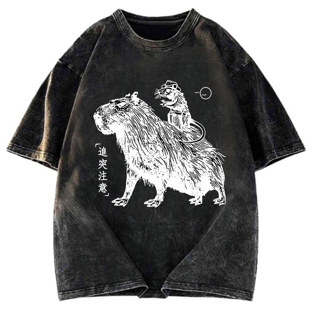 Tokyosol Mouse Riding A Capybara Washed T-Shirt