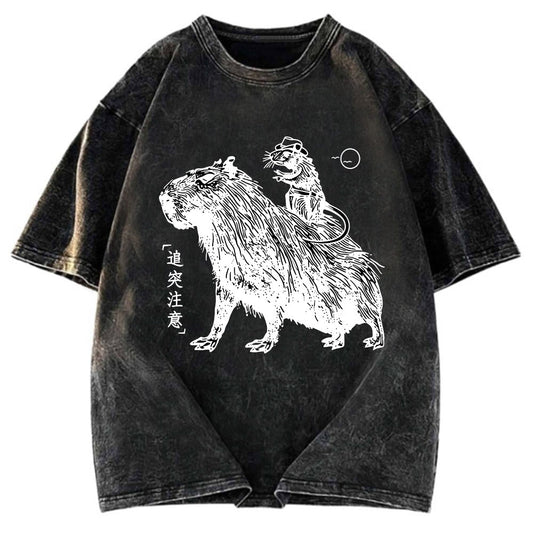 Tokyosol Mouse Riding A Capybara Washed T-Shirt