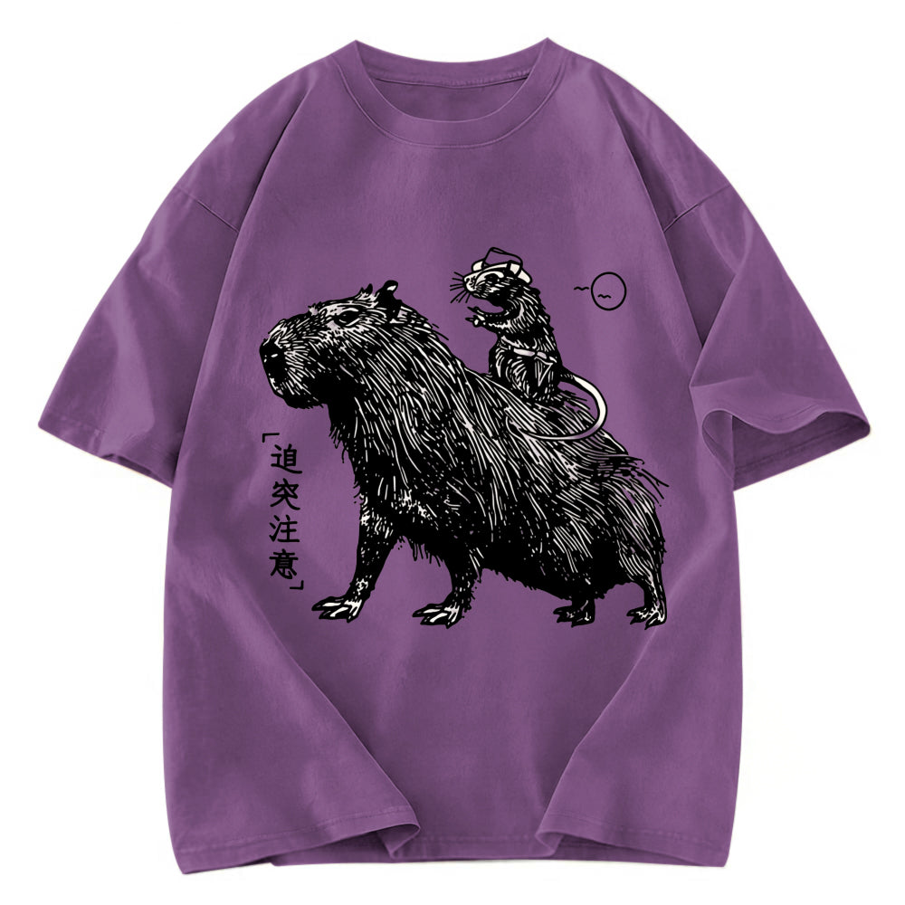 Tokyosol Mouse Riding A Capybara Washed T-Shirt
