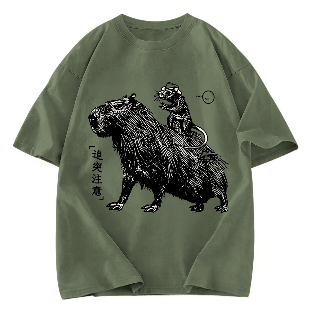 Tokyosol Mouse Riding A Capybara Washed T-Shirt