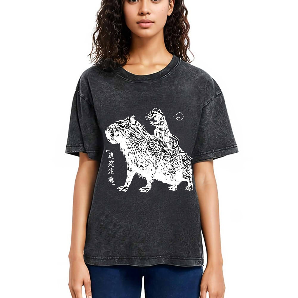 Tokyosol Mouse Riding A Capybara Washed T-Shirt
