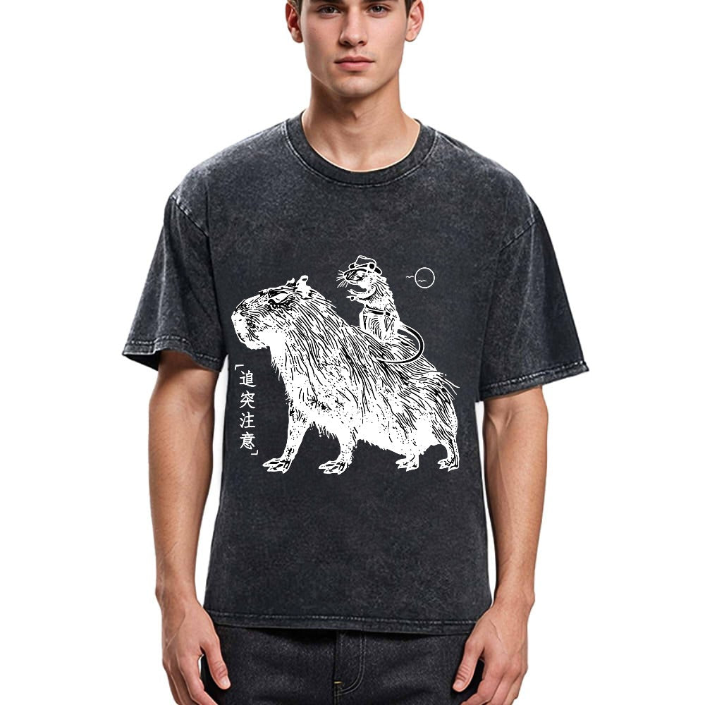 Tokyosol Mouse Riding A Capybara Washed T-Shirt