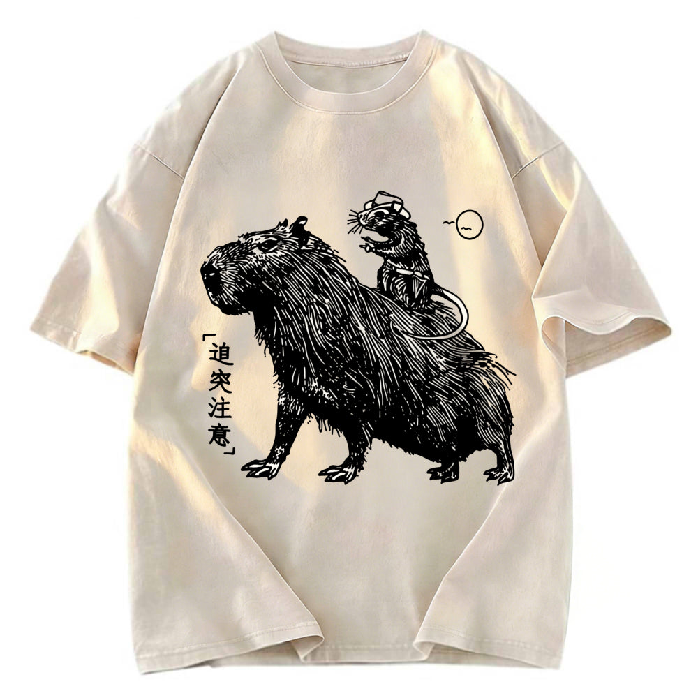 Tokyosol Mouse Riding A Capybara Washed T-Shirt